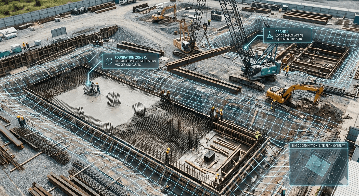 Ψηφιακό δίδυμο εργοταξίου με BIM overlays και δεδομένα σε πραγματικό χρόνο